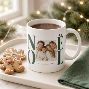 Noel Forest Green Christmas Family Photo Coffee Mug