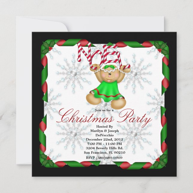 Noel Gingerbread Man CUTE Christmas Party Holiday Invitation (Front)