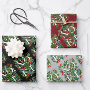 NOEL Greenery and Berries Christmas Wrapping Paper Sheet