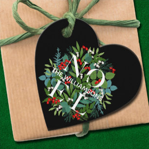 NOEL Greenery Berries Christmas Black Favour Tags