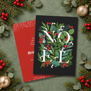 NOEL Greenery Berries Holiday Card