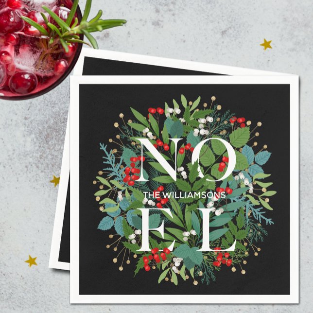 NOEL Greenery on Black Christmas Napkin (Creator Uploaded)
