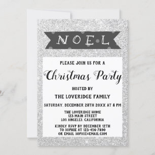 Noel Holiday Christmas Party Grey Silver Glitter Invitation