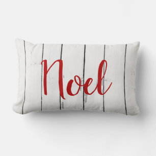 Noel Holiday Wreath Shiplap Rustic Wood Lumbar Cushion