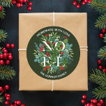 NOEL Holly Berries Homemade Christmas Classic Round Sticker<br><div class="desc">Homemade with Love personalised round stickers feature the word NOEL among elegant leaves and berries with your name and greeting in chic white lettering on a dark green background. MATCHING items in our collection.</div>