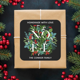 NOEL Holly Berries Homemade Christmas Square Sticker