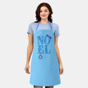 NOEL in a Blue Christmas Tree Pattern Apron