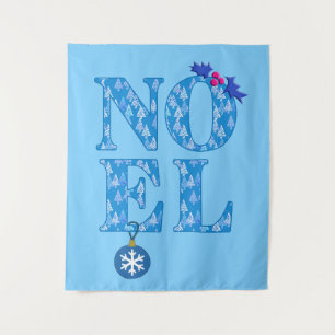 NOEL in a Blue Christmas Tree Pattern Tapestry