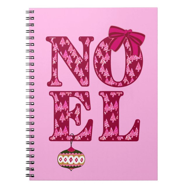 NOEL in a Burgundy Christmas Tree Pattern  Notebook (Front)