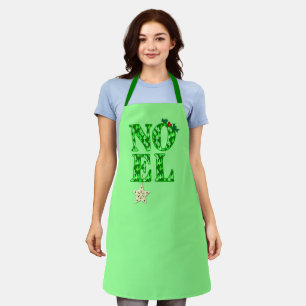 NOEL in a Green Christmas Tree Pattern  Apron