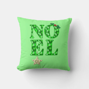 NOEL in a Green Christmas Tree Pattern  Cushion