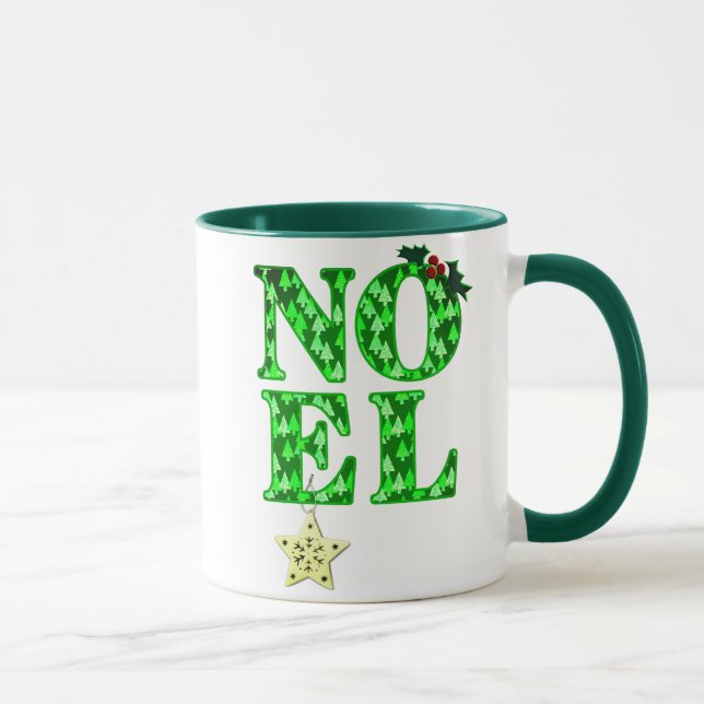 NOEL in a Green Christmas Tree Pattern  Mug (Right)