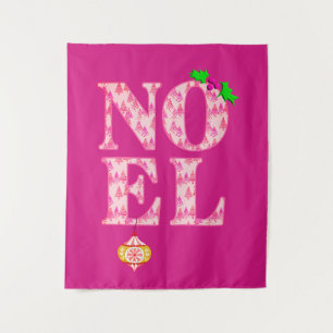 NOEL in a Pink Christmas Tree Pattern Tapestry