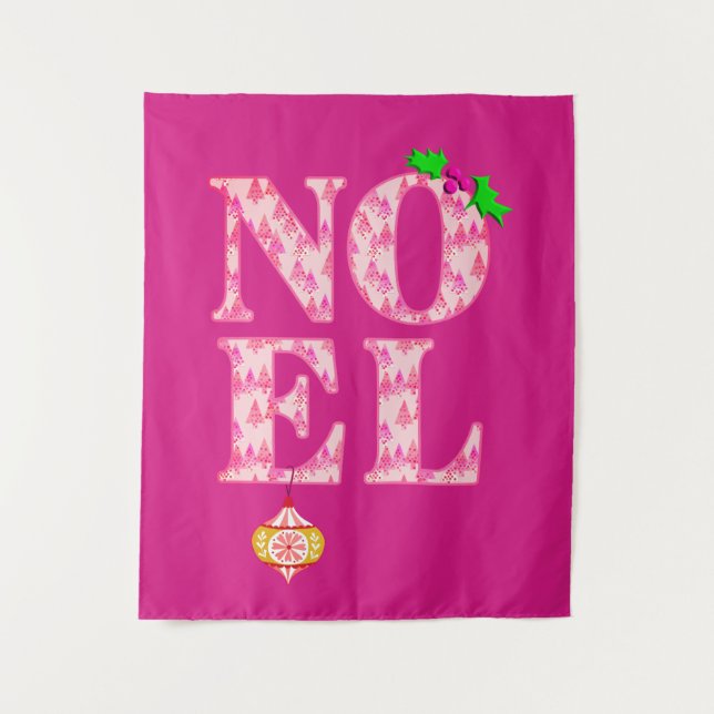 NOEL in a Pink Christmas Tree Pattern Tapestry (Front)