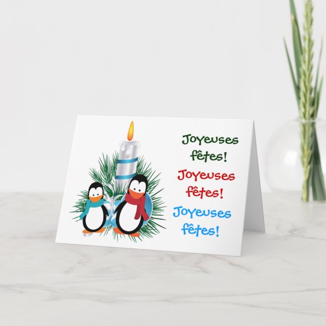 Noël manchots et bougie cartes holiday card (Front)