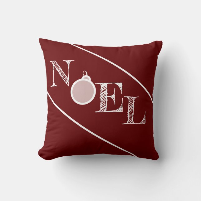Noel Maroon Holiday Throw Pillow (Front)