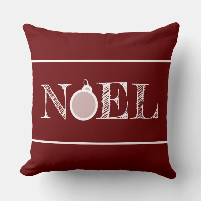 Noel Maroon Holiday Throw Pillow Horizontal (Front)