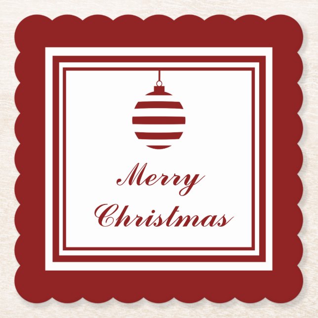 NOEL Merry Christmas Holiday Red And White Bauble Paper Coaster (Front)