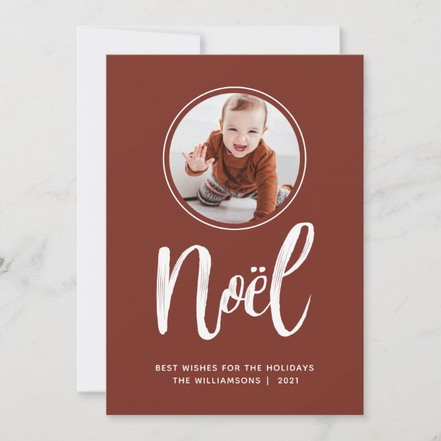 Noel Minimalist Terracotta Cute Kids Photo 2021  Holiday Card (Front)