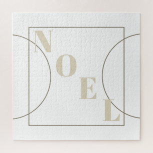 Noel   Modern Chic Christmas White Bronze Tones Jigsaw Puzzle