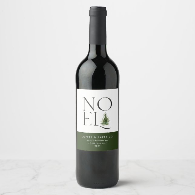 Noel modern typography business Christmas Holiday Wine Label (Front)
