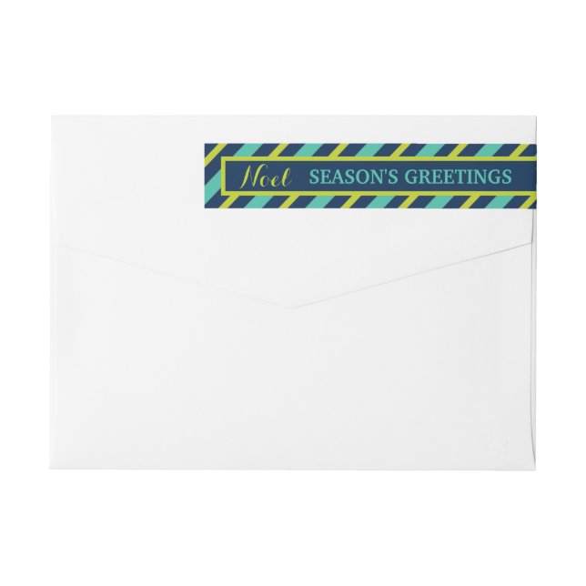 {Noel} Navy, Teal & Lime Season's Greetings Custom Wrap Around Label (Back)