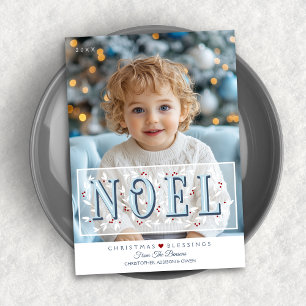 Noel Overlay Blue White Photo Christmas Card