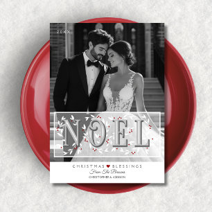 Noel Overlay Grey White Photo Christmas Card