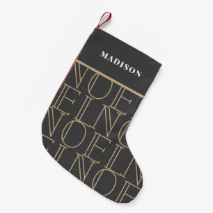 NOEL Pattern Dark Grey & Gold Holiday Small Christmas Stocking