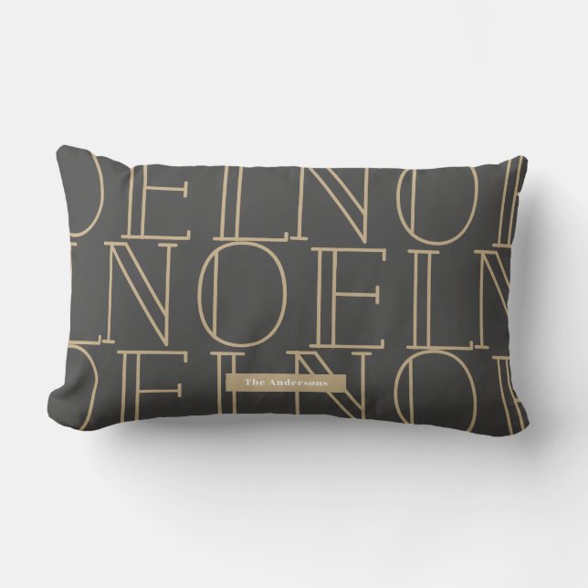 NOEL Pattern Dark Grey & Gold Lumbar Cushion (Front)