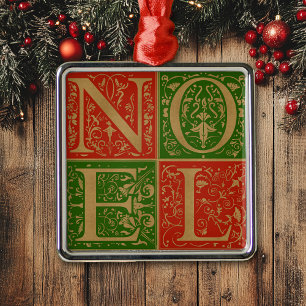 Noel Red and Green Decorative Holiday Metal Ornament