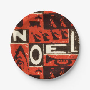 Noel Red Block Print Paper Plate