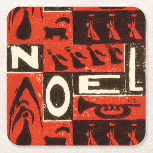 Noel Red Block Print Square Paper Coaster