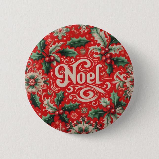 Noel Red & Green  6 Cm Round Badge (Front)