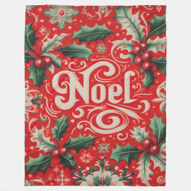 Noel Red & Green  Fleece Blanket (Front)
