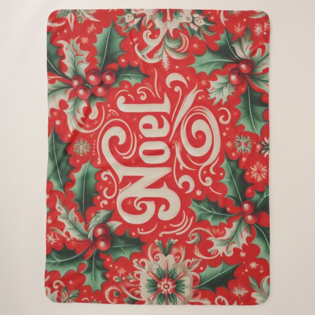 Noel Red & Green  Sherpa Blanket (Front)
