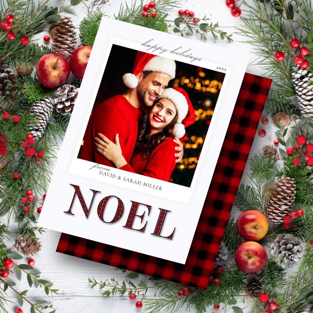 Noel Red Plaid Pattern Christmas Holiday Card (Creator Uploaded)