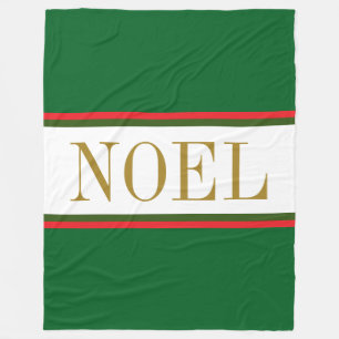 NOEL Red White Forest Green Christmas Stripes Fleece Blanket