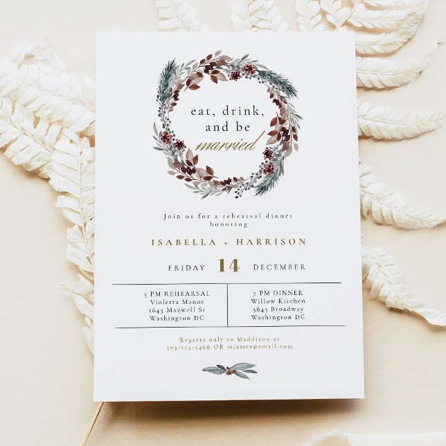 NOEL Rustic Winter Pine Wedding Rehearsal Dinner Invitation (Creator Uploaded)