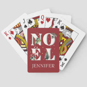 Noël text design with beautiful winter plants  playing cards