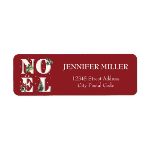 Noël text design with beautiful winter plants return address label