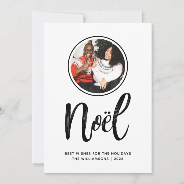 Noel Trendy Modern Minimalist Family Photo 2022 Holiday Card (Front)