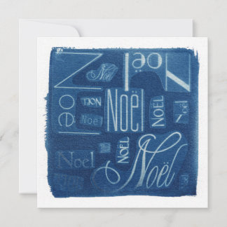 Noël Typographic Cyanotype Square Holiday Card