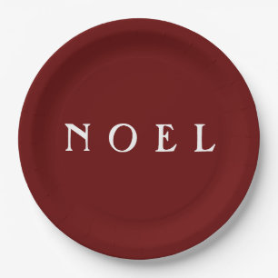 NOEL Typography Red Simple Minimalistic Modern Paper Plate