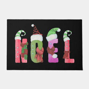 Noel Watercolor Elf Style Christmas Doormat