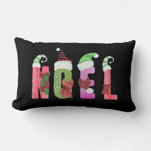 Noel Watercolor Elf Style Christmas Lumbar Cushion