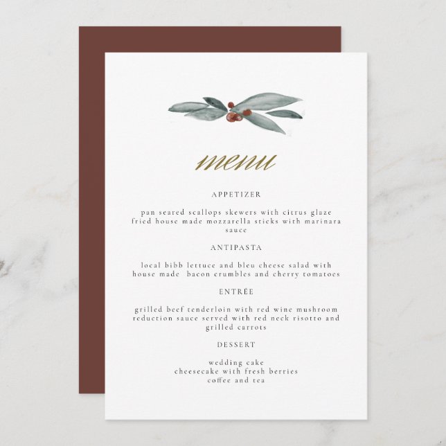 NOEL Winter Berry Christmas Holiday Wedding Menu (Front/Back)