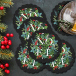 NOEL Winter Greenery Holiday Black Paper Coaster<br><div class="desc">The word NOEL among winter leaves and berries on a black background (or any colour),  these paper coasters are elegant for any holiday Christmas occasion. MATCHING items in our store.</div>