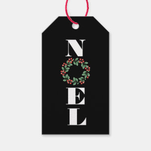 NOEL with Christmas Wreath on Black Gift Tags