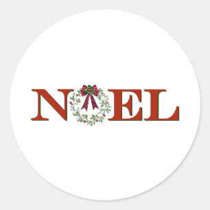Noel With Wreath Classic Round Sticker